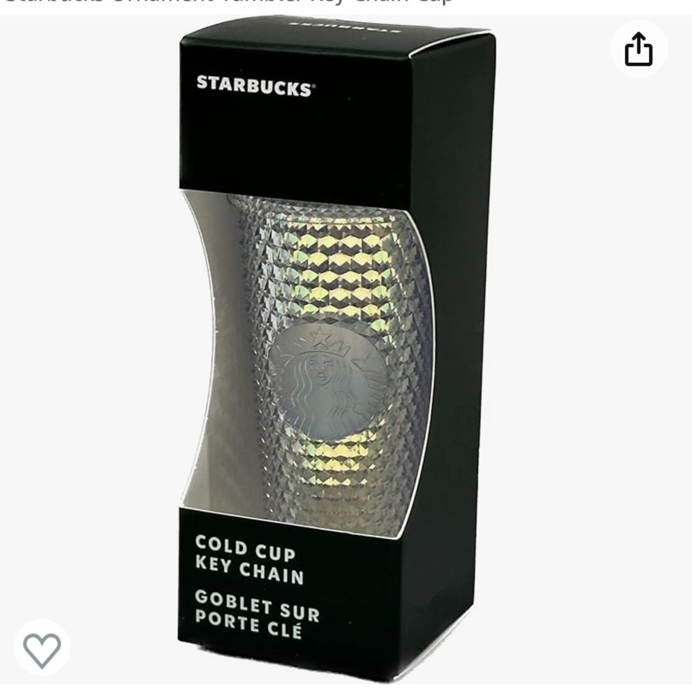 Starbucks Ornament Cold Cup Studded Silver Tumbler Key Chain, New in Box w/ Tag